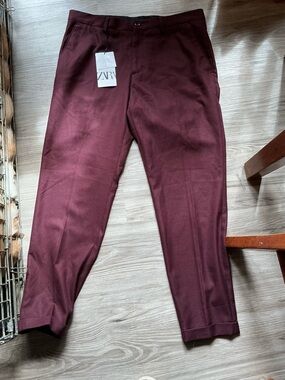Men's Burgundy Dress Pants - Slim Tapered